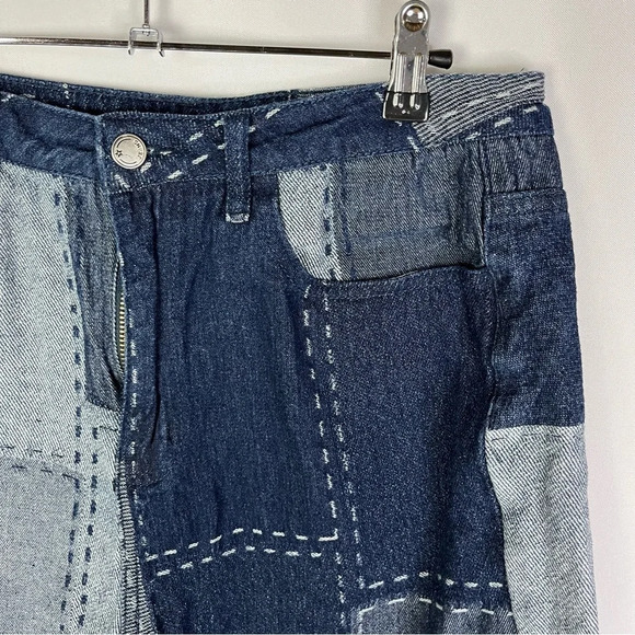 Romwe Mixed Blue Denim Patchwork Y2K Shorts L - Picture 3 of 3